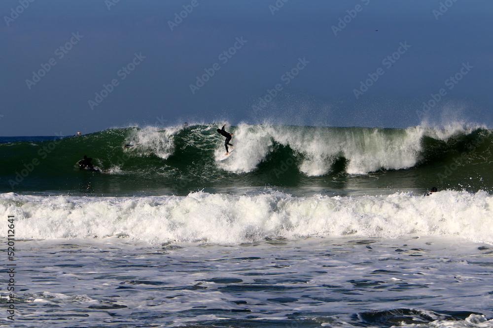 Surfing on high waves in the Mediterranean. Surfing on high waves in the Mediterranean.
