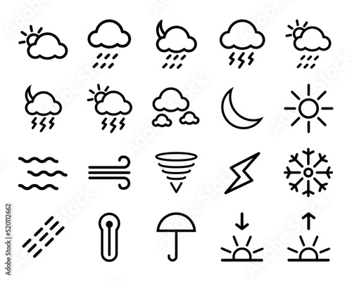 Weather black icon set. Rain, rainy, cloudy, storm, hurricane, sunny vector illustration