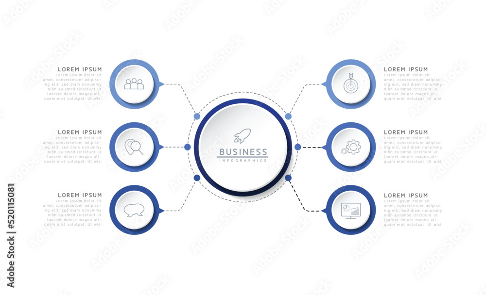 Fototapeta premium Circular Connection Steps Infographic Template with 6 Element