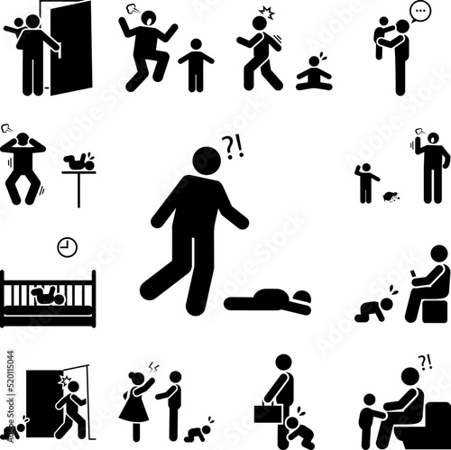 Father, baby, angry icon in a collection with other items