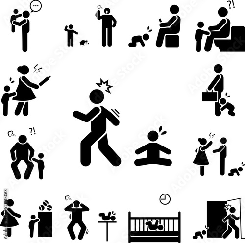 Child, crying, ignore, leave icon in a collection with other items