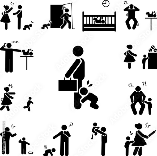 Father, businessman, crying, baby icon in a collection with other items