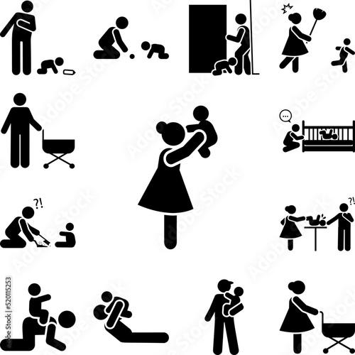 Mother, crying, baby icon in a collection with other items