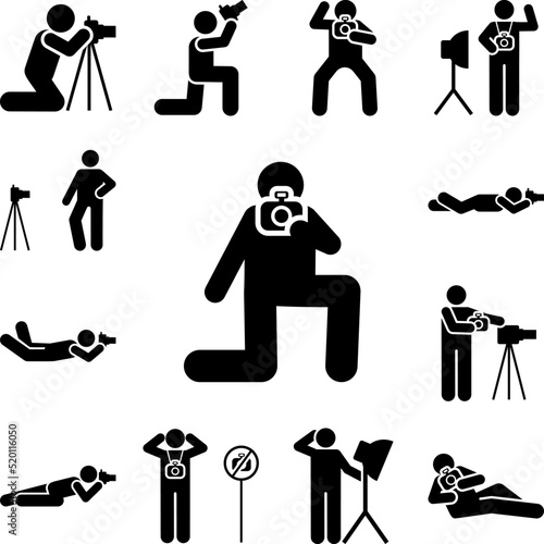 Photography, shooter, focus, paparazzi pictogram icon in a collection with other items