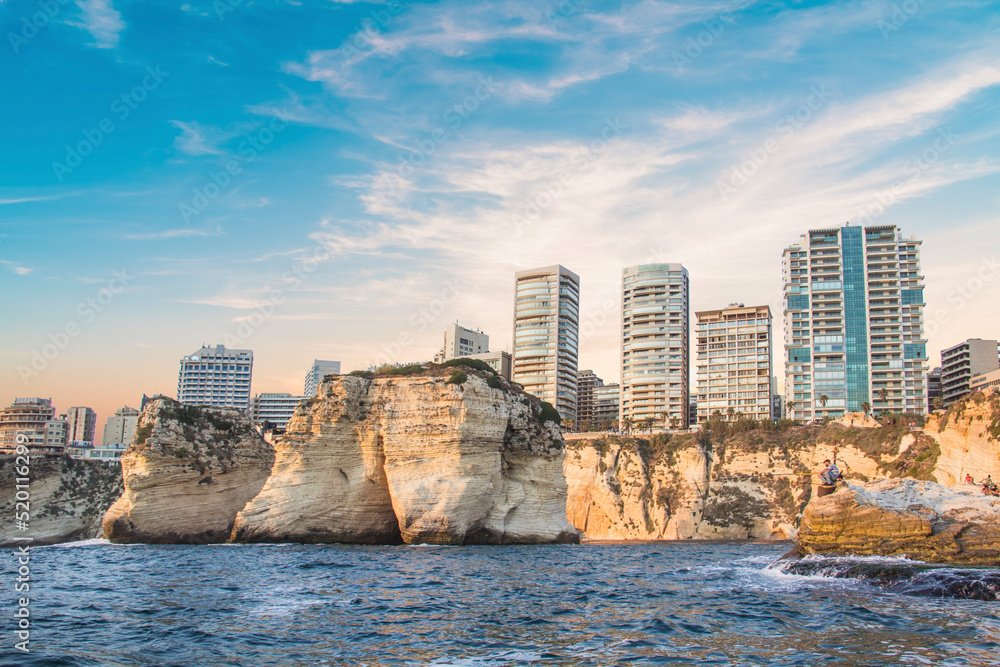 Beautiful view of the Pigeon Rocks on the promenade in the center of Beirut, Lebanon Beautiful view of the Pigeon Rocks on the promenade in the center of Beirut, Lebanon