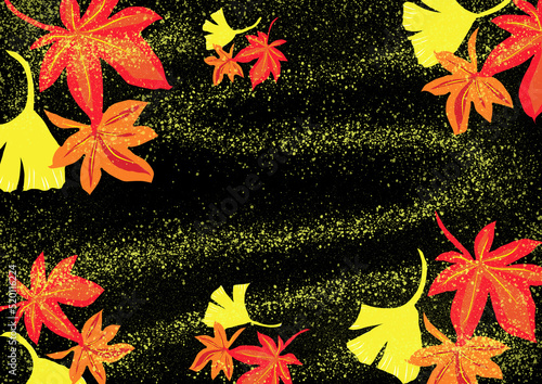 黒地に華やかな紅葉の背景