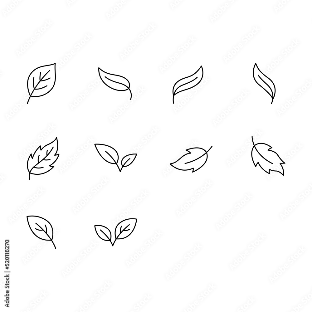 Leaf icon set. Editable vector stroke.
