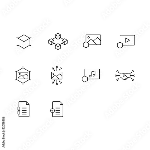 NFT (non fungible token) line icon set. Editable vector stroke.
