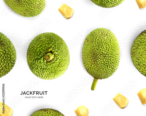 Creative layout made of jackfruit on the white background. Flat lay. Food concept.