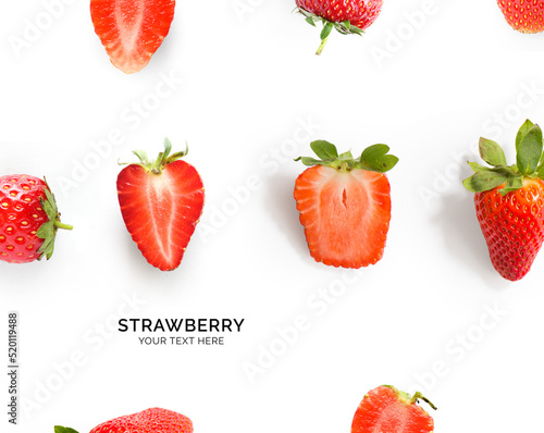 Fototapeta Naklejka Na Ścianę i Meble -  Creative layout made of strawberry. Flat lay. Food concept.  Strawberry on the white background.
