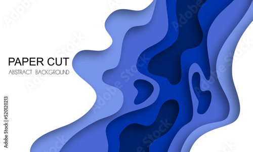 Blue abstract paper wave layer cut background. Abstract realistic paper decoration for design textured with cardboard wavy blue layers. 