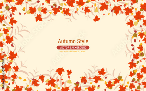 Autumn cartoon style vector background with colorful leaves 