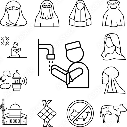 Islamic Ghusl, water, shower icon in a collection with other items