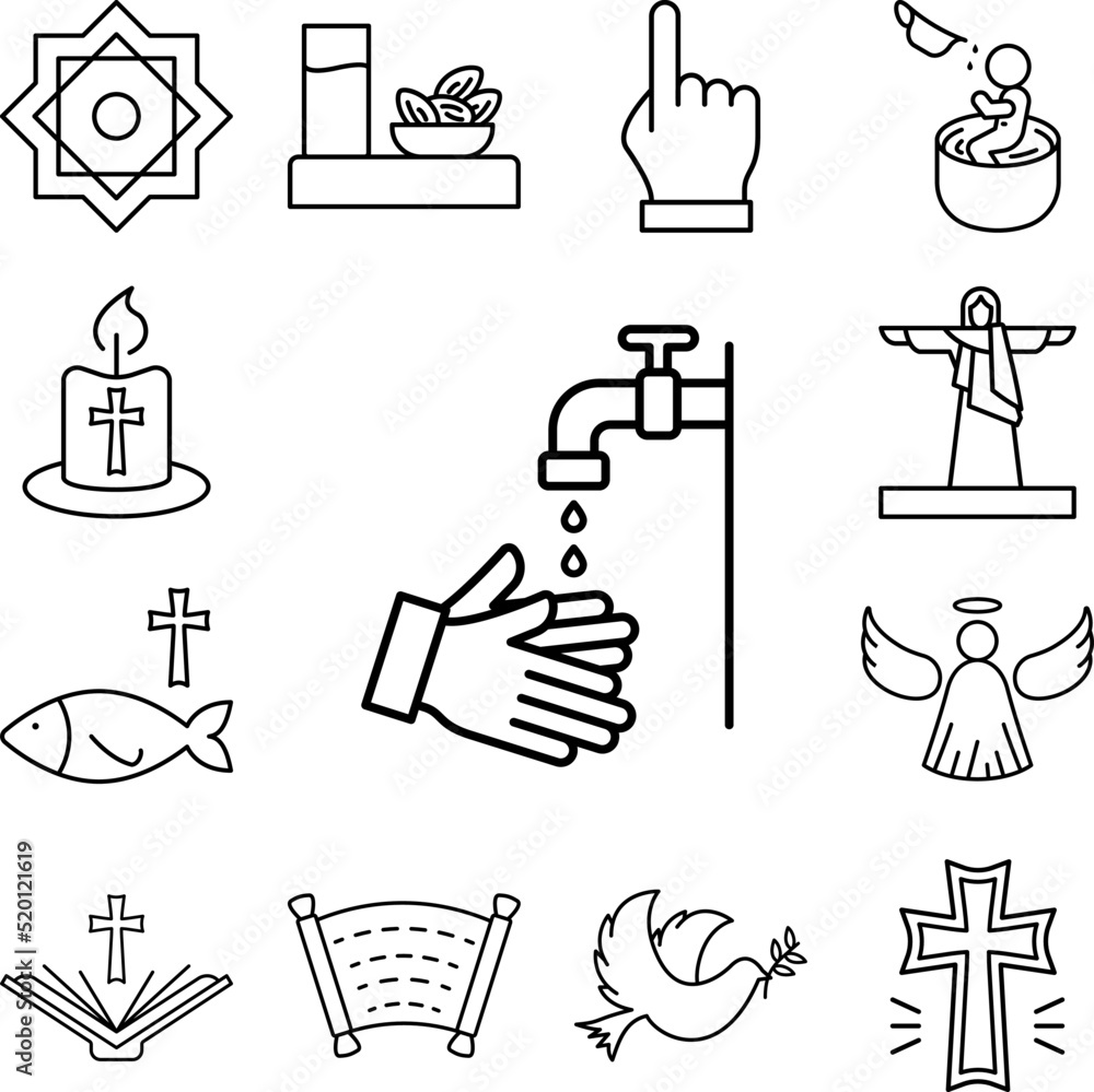 Islamic wudu, hand icon in a collection with other items Islamic wudu, hand icon in a collection with other items