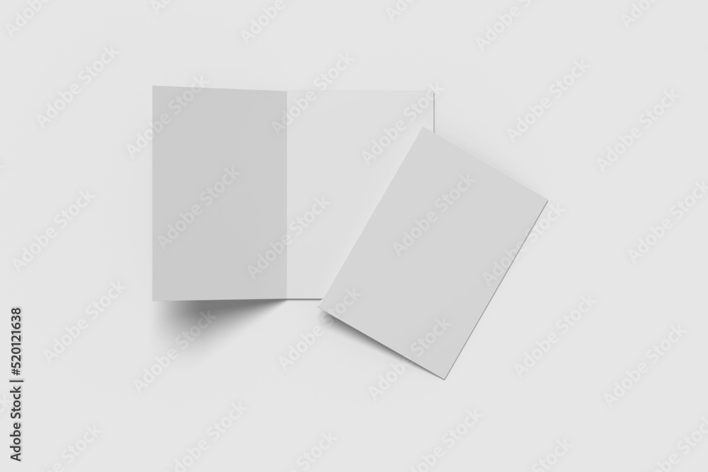 Realistic blank bifold brochure illustration for mockup. 3D Render. Realistic blank bifold brochure illustration for mockup. 3D Render.
