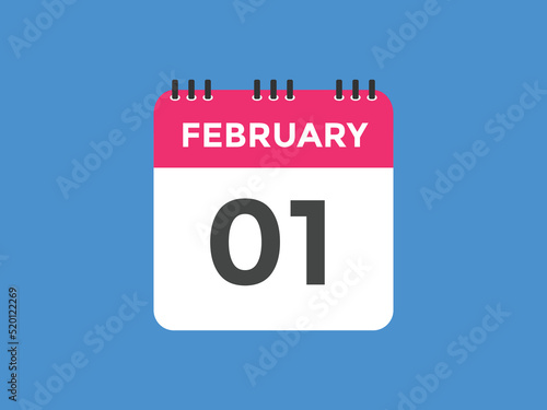 February 1 calendar reminder. 1st February daily calendar icon template. Vector illustration 
