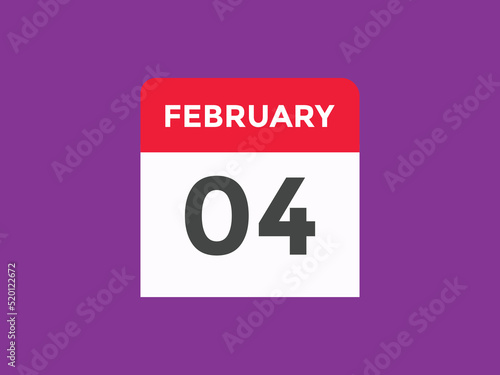 February 04 Calendar icon Design. Calendar Date 04th February. Calendar template 