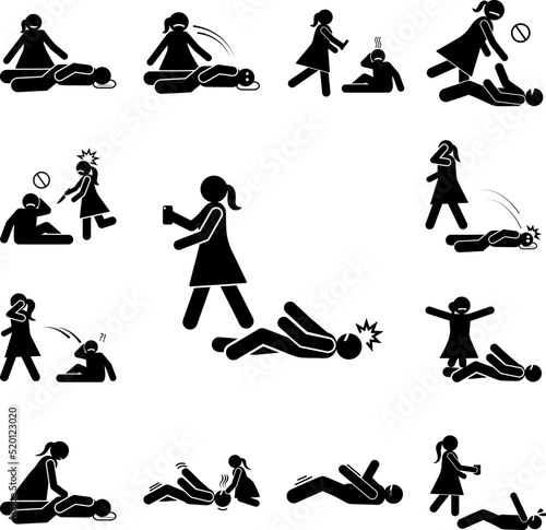Man seizure shake icon in a collection with other items