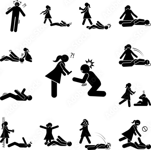 Man call help seizure icon in a collection with other items