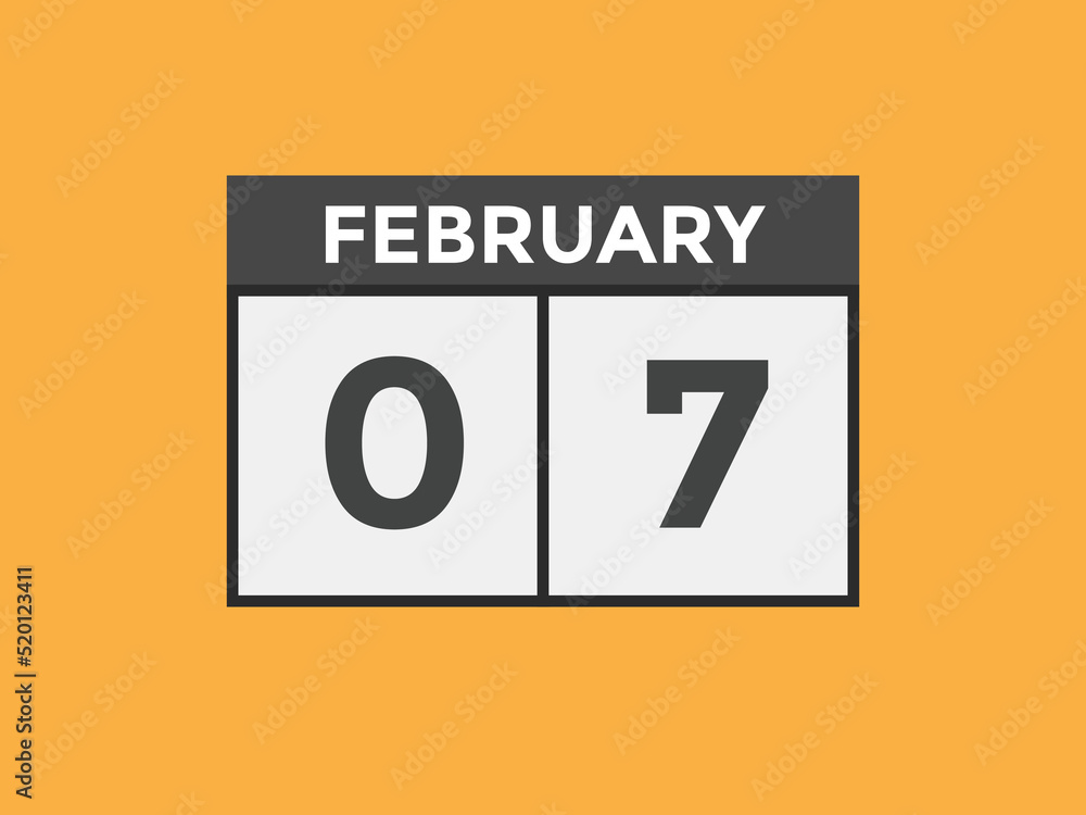 February 07 calendar reminder. 07th February daily calendar icon template. Vector illustration
February 07 calendar reminder. 07th February daily calendar icon template. Vector illustration