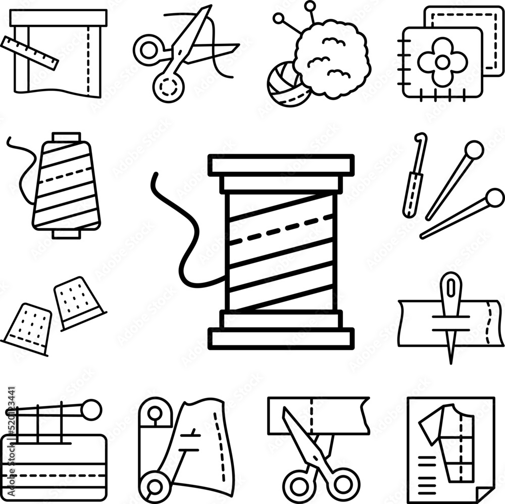 Fototapeta premium Threads, sewing icon in a collection with other items