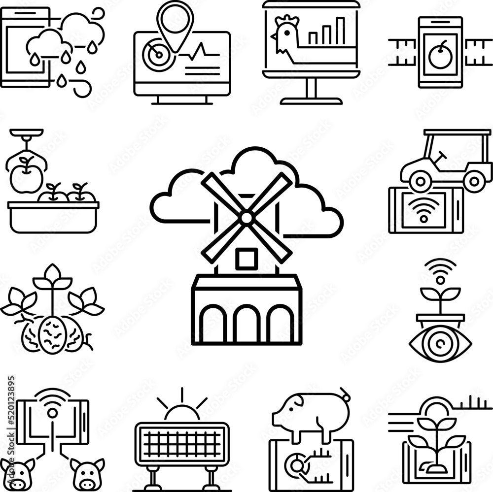 Fototapeta premium Smart farm, windmill icon in a collection with other items