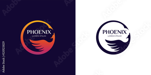 awesome flying phoenix gradient logo vector illustration two version