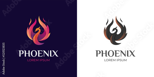 awesome flying phoenix gradient logo vector illustration two version photo