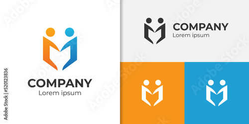 initial letter M modern logo design, connecting partnership people gradient logo illustration