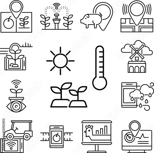 Smart farm, temperature icon in a collection with other items