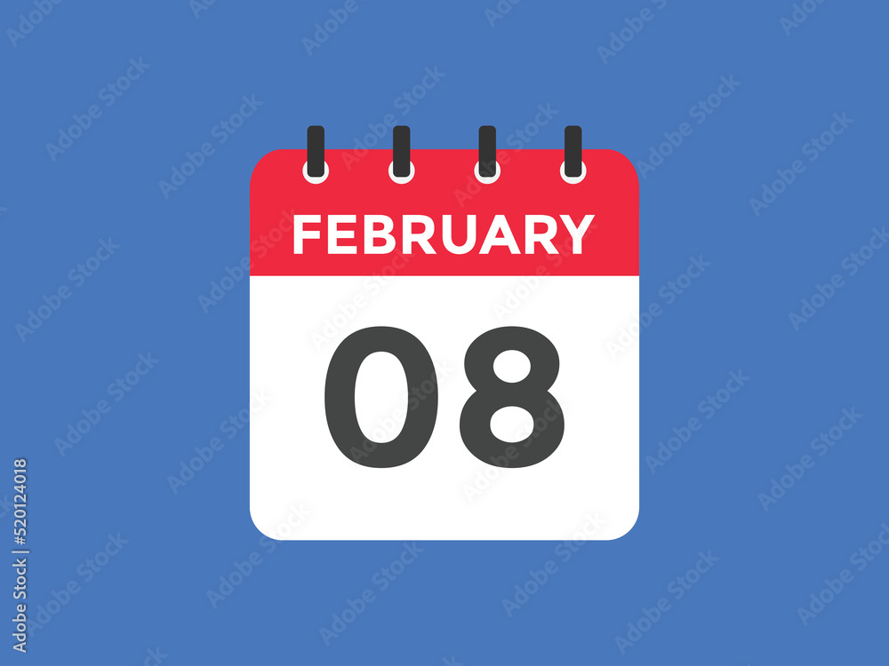 February 08 calendar reminder. 08th February daily calendar icon template. Vector illustration
February 08 calendar reminder. 08th February daily calendar icon template. Vector illustration