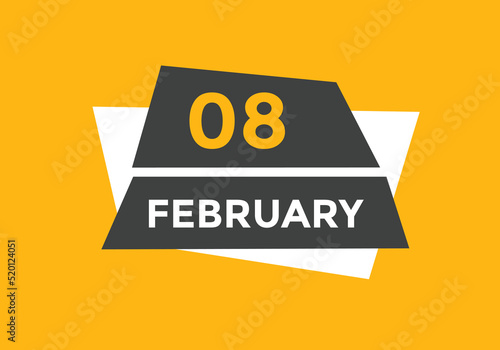 February 08 calendar reminder. 08th February daily calendar icon template. Vector illustration 
