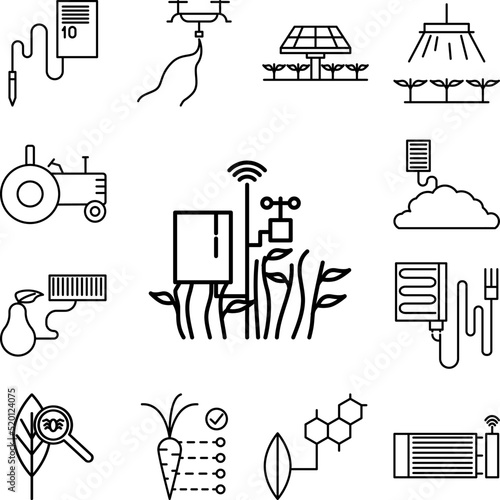 smart farm, sprinkler icon in a collection with other items