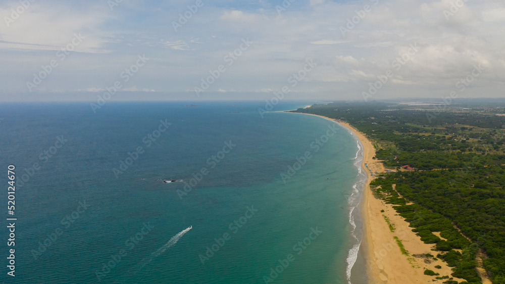 Aerial drone of Beautiful sea landscape beach with turquoise water. Sri Lanka.