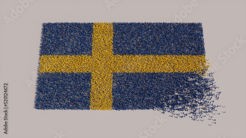Swedish Banner Background, with People coming together to form the Flag of Sweden. photo