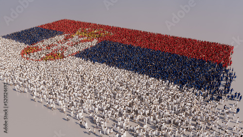 Serbian Banner Background, with People gathering to form the Flag of Serbia. photo