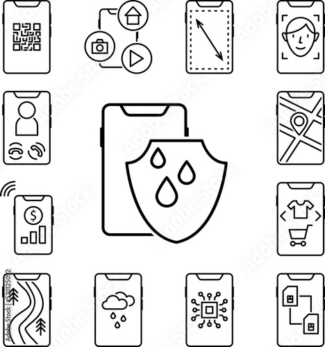 Smartphone waterproof icon in a collection with other items