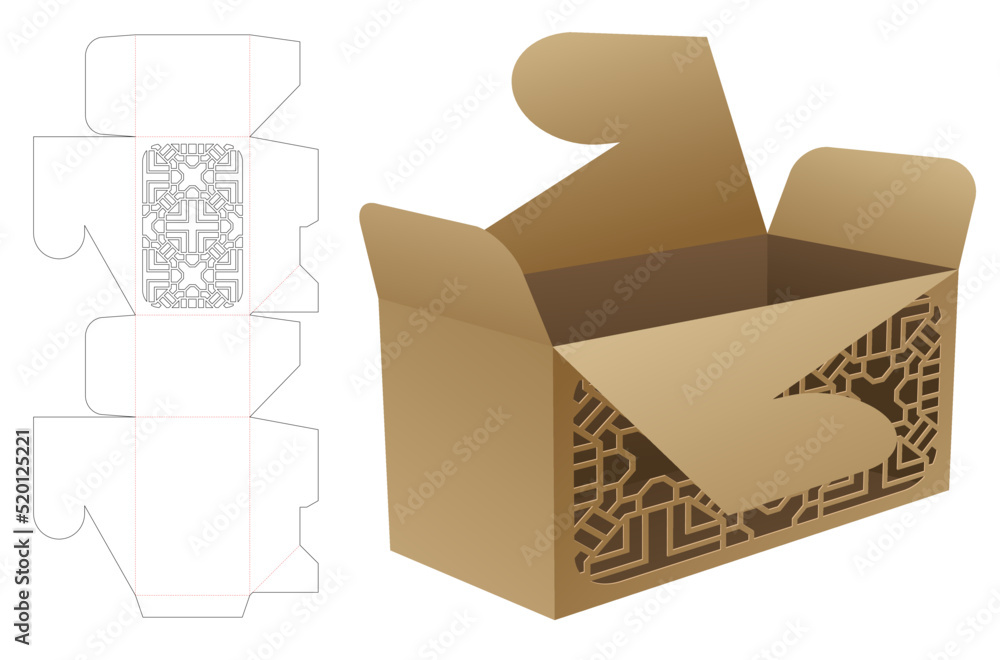 stenciled box die cut template and 3D mockup Stock Vector | Adobe Stock