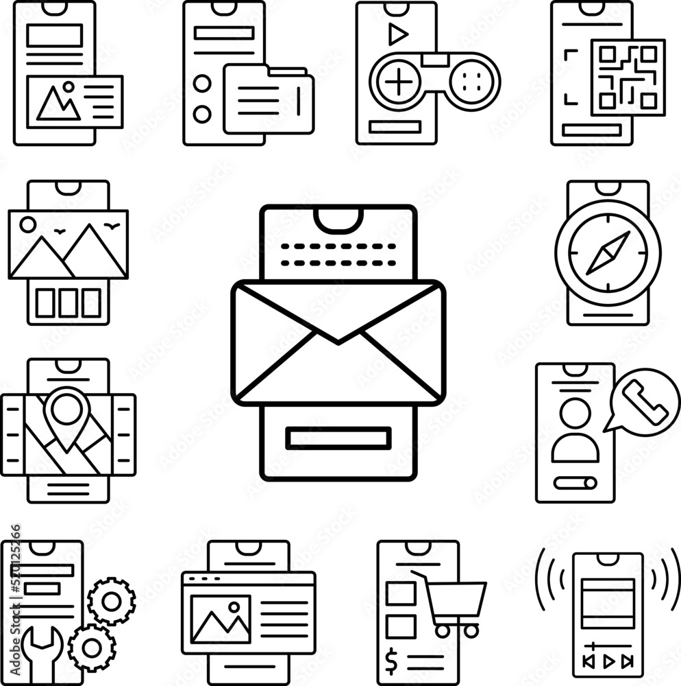 Smartphone mail icon in a collection with other items Smartphone mail icon in a collection with other items