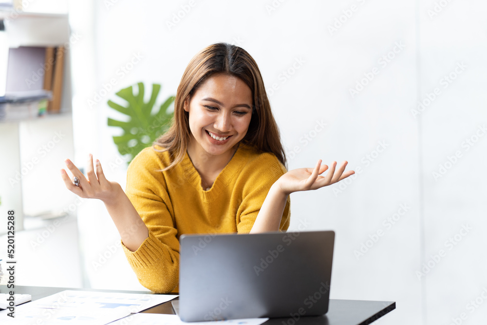 Portrait of smile beautiful business asian woman working office desk computer. Small business sme people employee freelance online startup marketing designer telemarketing successful. Portrait of smile beautiful business asian woman working office desk computer. Small business sme people employee freelance online startup marketing designer telemarketing successful.