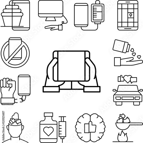 Hand, smartphone, handcuffs icon in a collection with other items