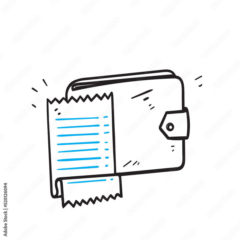 hand drawn doodle wallet and bill note illustration vector hand drawn doodle wallet and bill note illustration vector