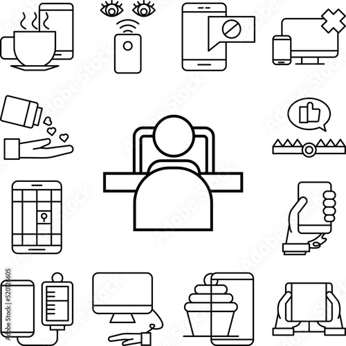 Man, social addict icon in a collection with other items