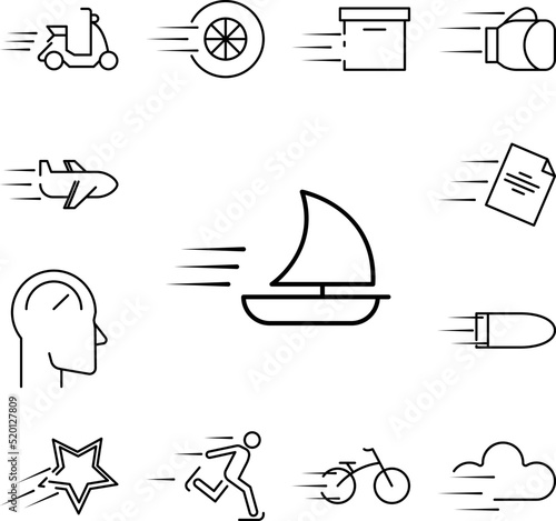 speed boat icon in a collection with other items