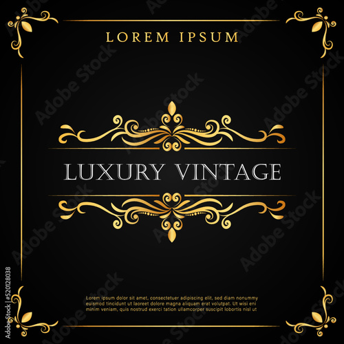 Elegant luxury vintage gold ornament with frame decorative