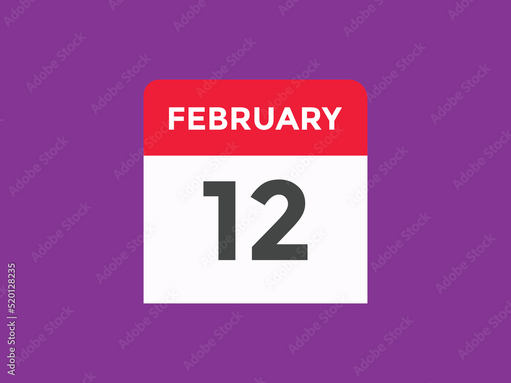 Fototapeta premium February 12 Calendar icon Design. Calendar Date 12th February. Calendar template 