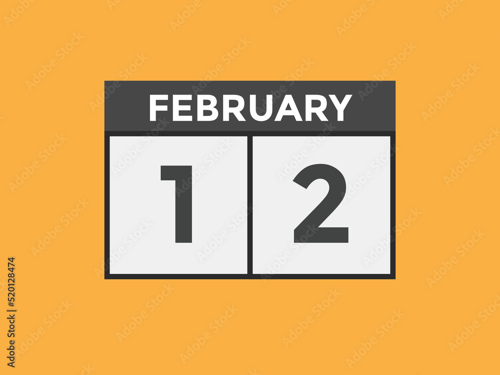 February 12 calendar reminder. 12th February daily calendar icon template. Vector illustration
February 12 calendar reminder. 12th February daily calendar icon template. Vector illustration