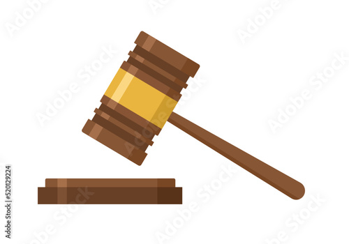 Auction hammer in flat design on white background. Auction bidding concept vector illustration.