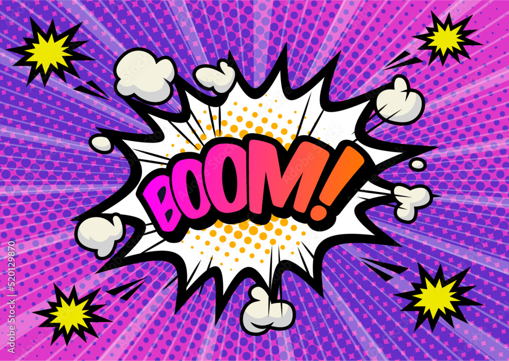 Fototapeta premium アメコミ風爆発テンプレート Boom pop art background, an explosion in comics book style.