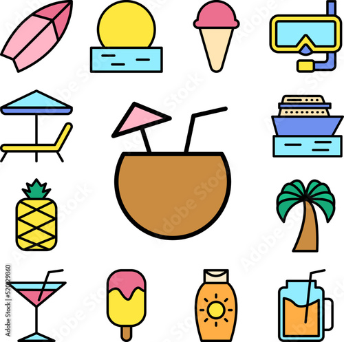 Coconut, cocktail icon in a collection with other items